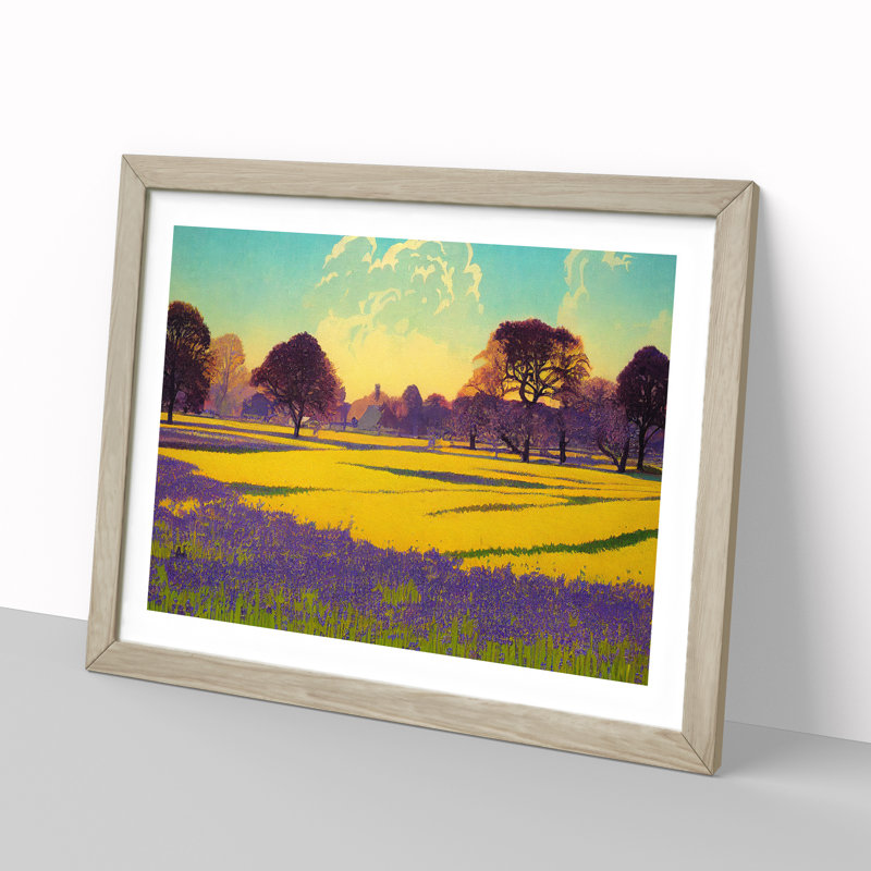 Joyful Bluebell Field 1 Piece Single Picture Frame Wall Art, 34cm H x 46cm W x 2cm D, Oak Framed