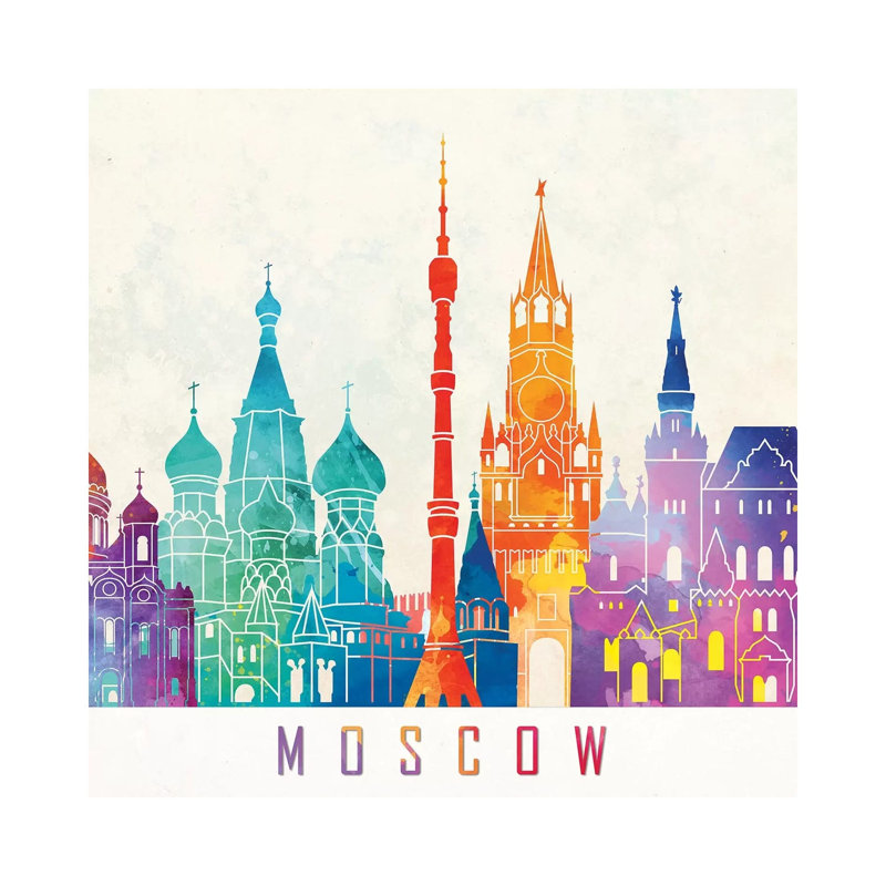 Moscow Landmarks Watercolour by Paul Rommer - Wrapped Canvas Painting, 45.72 cm H x 45.72 cm W
