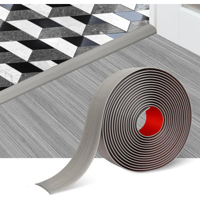 Floor Transition Strip Self Adhesive Floor Cover Strips Laminate 2" Wide Vinyl Flat Divider Transitions Elegant Wood Grain Design (5cm, 20Ft, Gray)