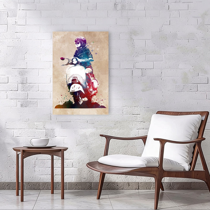 «Cool Kid Scooter Ride», art mural contemporain, 36" H x 24" W