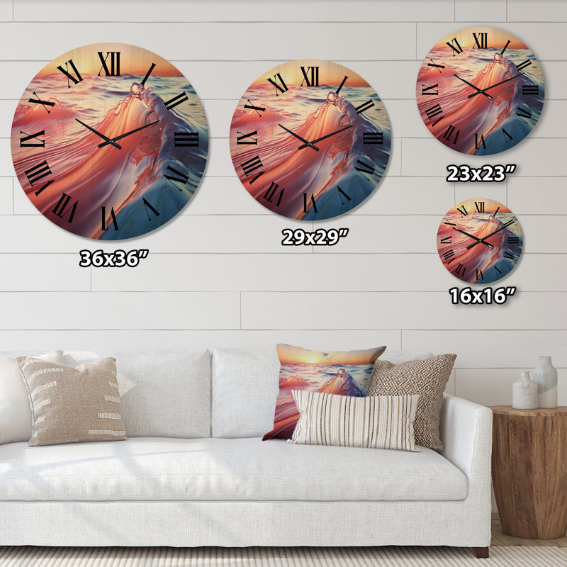Horloge murale en bois surdimensionnée Coastal Abstract Waterscapes II, Grand