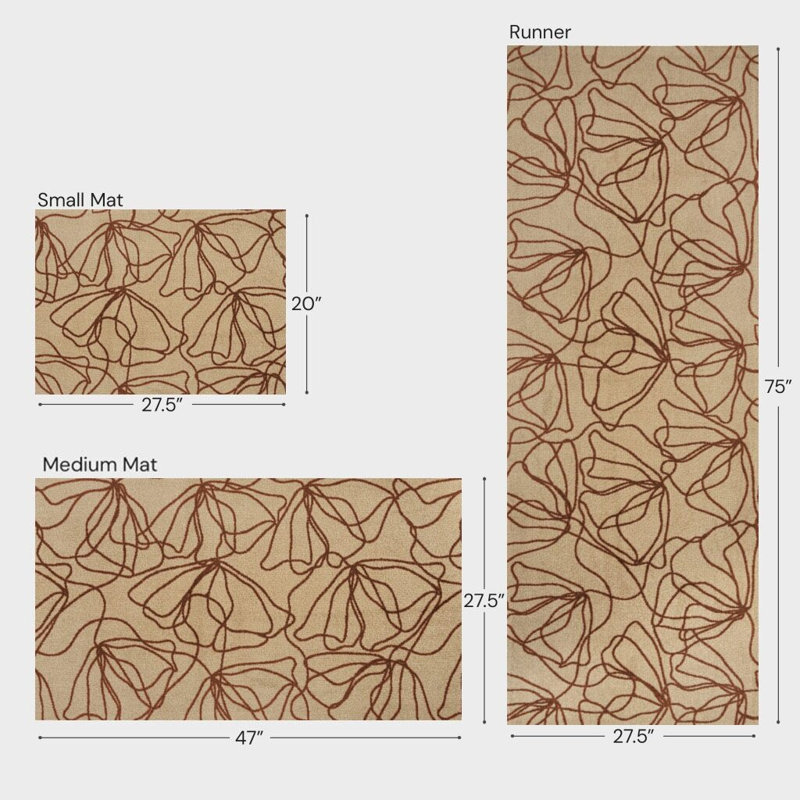 Poppies Rust One-Piece Washable Runner, 28" W x 75" L, Tan;Orange