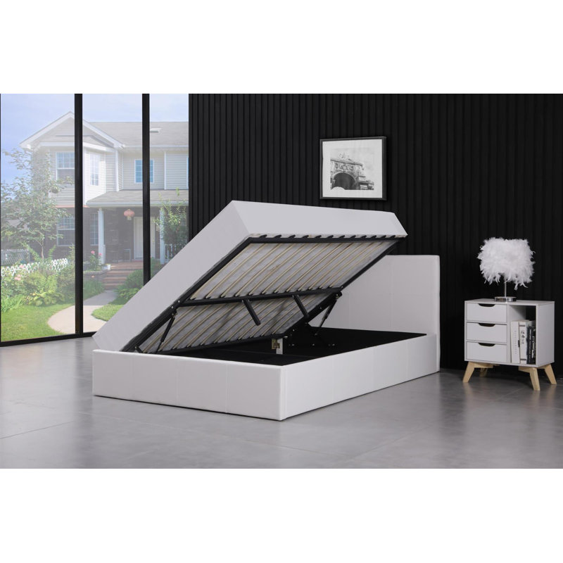 Ottoman Bed with Mattress, White