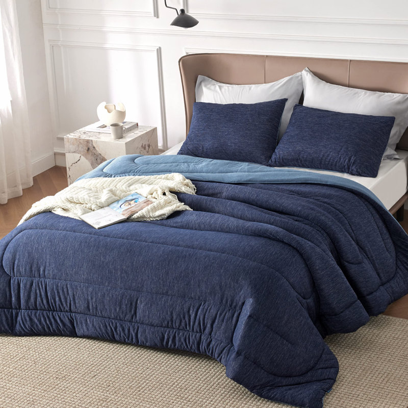 Bedsure Cooling And Warm Bed Set, Cal King Comforter with 2 Pillowcases, Navy Blue - Reversible
