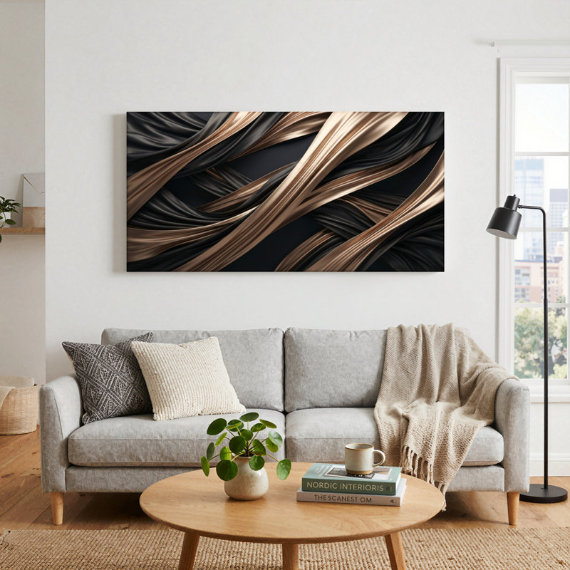 Ensemble de 1 tableau sur toile noir et or, L 40 po x H 20 po, Wrapped Canvas