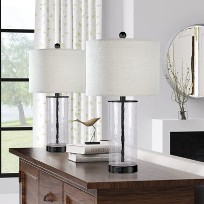 Ensemble de lampes de table en métal et verre 23,25 "Quinita Modern Glam MCM (avec USB) - Funky Modern