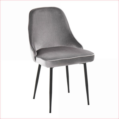 Ensemble de 2 chaises de salle à manger contemporaines pour adultes LumiSource, velours argent brossé, structure en métal noir
