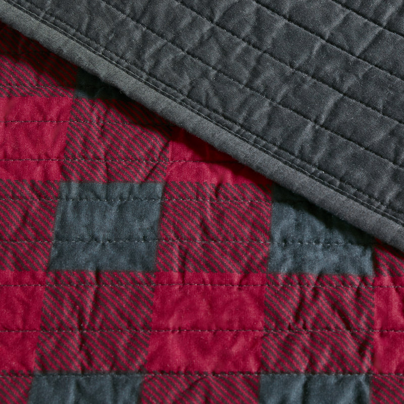 Red and Black Cotton Reversible Full Quilt Set