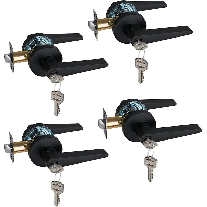 MatteBlack Door Lever, Keyed