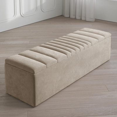 Large Striped Wide Rectangle Solid Color Standard Ottoman Storage Box, Naples Upholstered Deep Storage End of Bed Bench