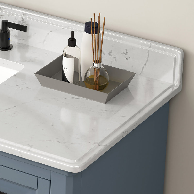 Meuble-lavabo autoportant avec comptoir en quartz, Bleu acier, 49"