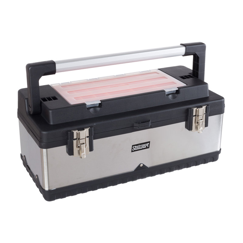 22-Inch Black and Silver Heavy Duty Plastic and Stainless Steel Tool Box
