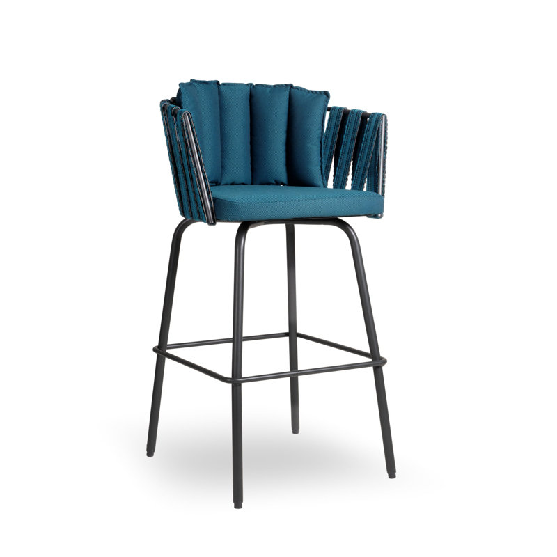 Anthea Upholstered Counter Stool with Metal Frame, Ocean