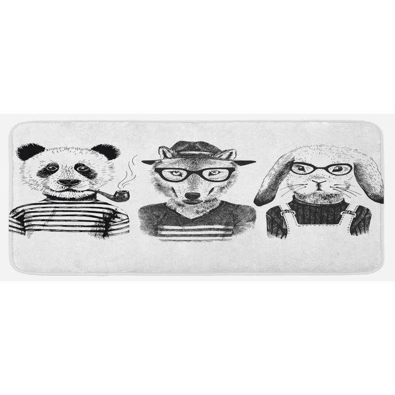 Tapis de cuisine pour le lapin et les verres de lapin pour les vêtements humains hipster panda