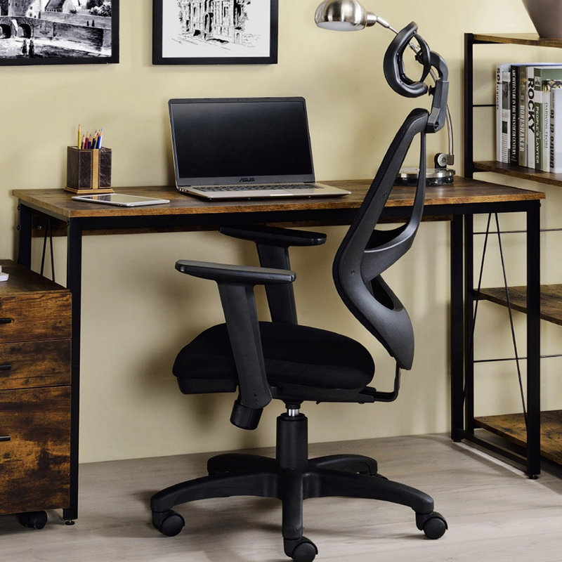 Bureau d'écriture rectangulaire avec base en métal, H 28 po x l 47 po x P 19 po, Chêne antique