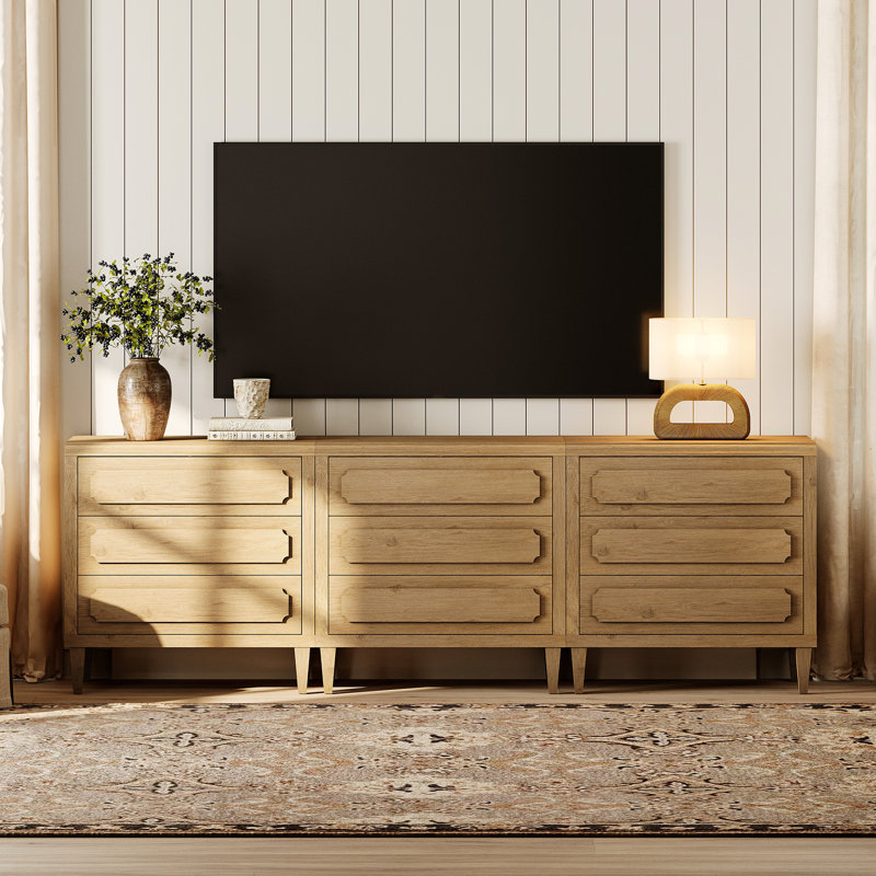 Commode 9 tiroirs Mid-Century Farmhouse - l 94,5 po, 3 pièces, chêne, Chêne