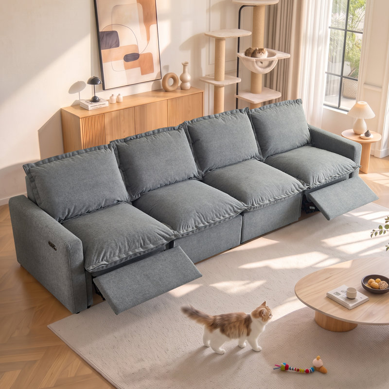 Canapé modulaire inclinable électrique en tissu, canapé Zero Gravity avec ports de charge USB et accoudoirs carrés, Gris
