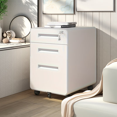 Large classeur mobile à 3 tiroirs avec serrure - Armoire de rangement entièrement en acier sur roulettes, entièrement assemblée pour la maison et le bureau, peut contenir des dossiers de format lettre / a4, capacité de 110 lb / tiroir