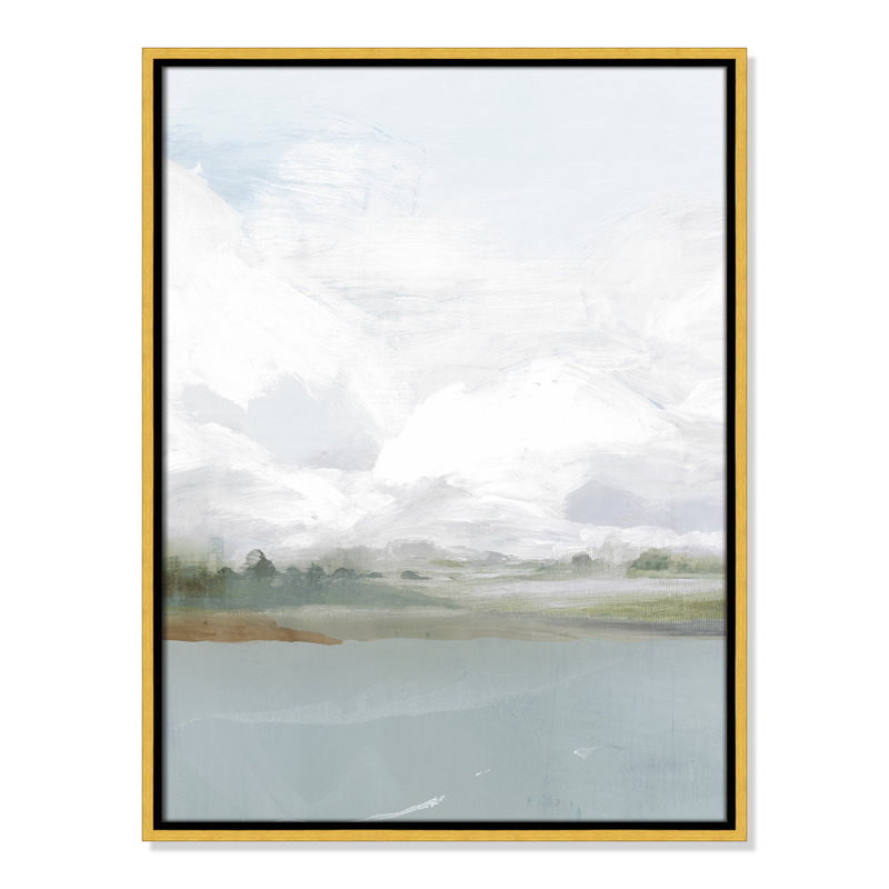 All Shore Watercolor Canvas Painting Print with Wood Floater Frame , 25.5" H x 19.5" W, Gold