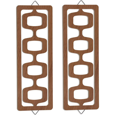 Set of 2 Mid-Century Modern Wood Wall Decor – Abstract Geometric Panels