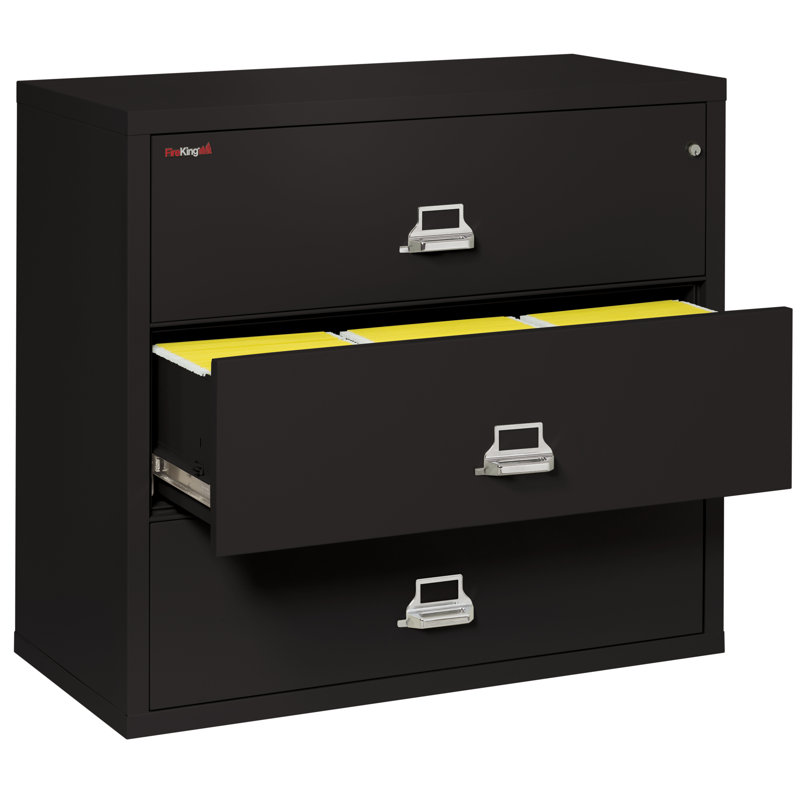 3 - Drawer File Cabinet, Key Lock, Black
