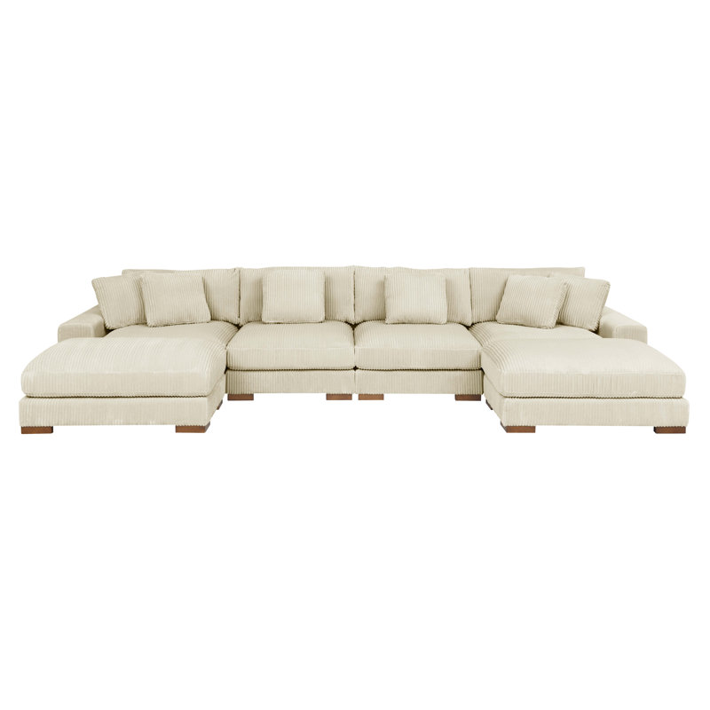 Corduroy U-Shaped Sectional Symmetrical, Cream Corduroy
