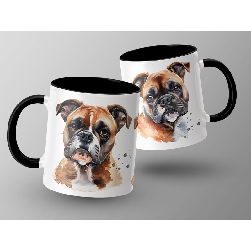 11oz Watercolour Boxer Dog Design Coffee Mug, Black, 3