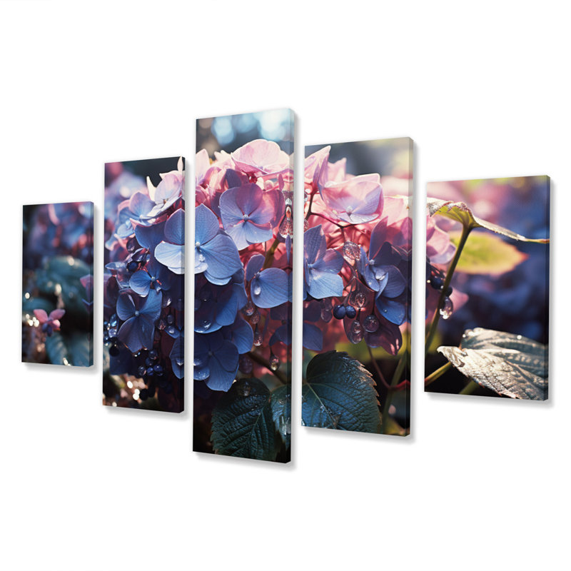 Champ d'hortensias mauves - décoration murale florale - 5 panneaux
