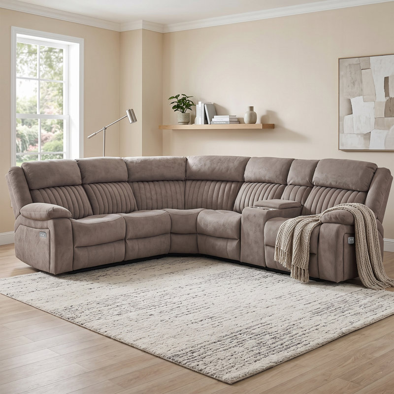 5 Seater Electric Reclining Corner Sectional, Beige