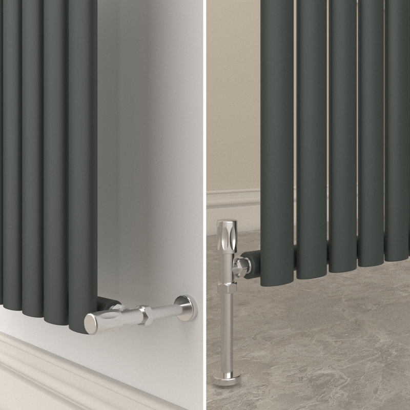 Vertical Oval Column Radiator, Single, 160cm H x 47.2cm W x 5.6cm D, Grey