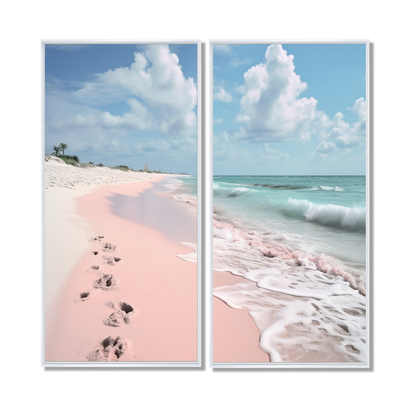 «Pink Minimalisme Beach Landscape II», art mural sur toile rose, H 32 po x l 32 po, Toile tendue, Ne s’applique pas