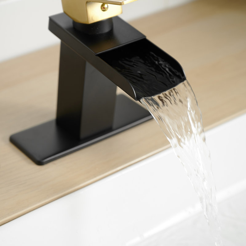 Single-handle Bathroom Faucet with Drain Assembly, Black/Gold