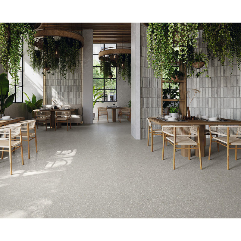Carreau de porcelaine à aspect terrazzo 3D de 32 po x 32 po Santi Gris