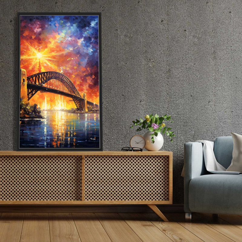 Sydney Harbour Bridge, Australie - cadre flottant, peinture sur toile, H 51,5 po x l 31,5 po x P 2 po