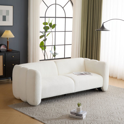 3 - Seater 83 Inch White Boucle With Wave Design For Living Rooms, Bedrooms, Apartment Office Soft Surface Material, High Resilient Sponge 83" Living, Bedroom, Strong Wood Frame, Material