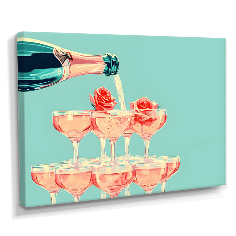 Champagne champagne bulles - Art mural champagne, H 40 po x l 60 po x P 1,5 po, Toile tendue