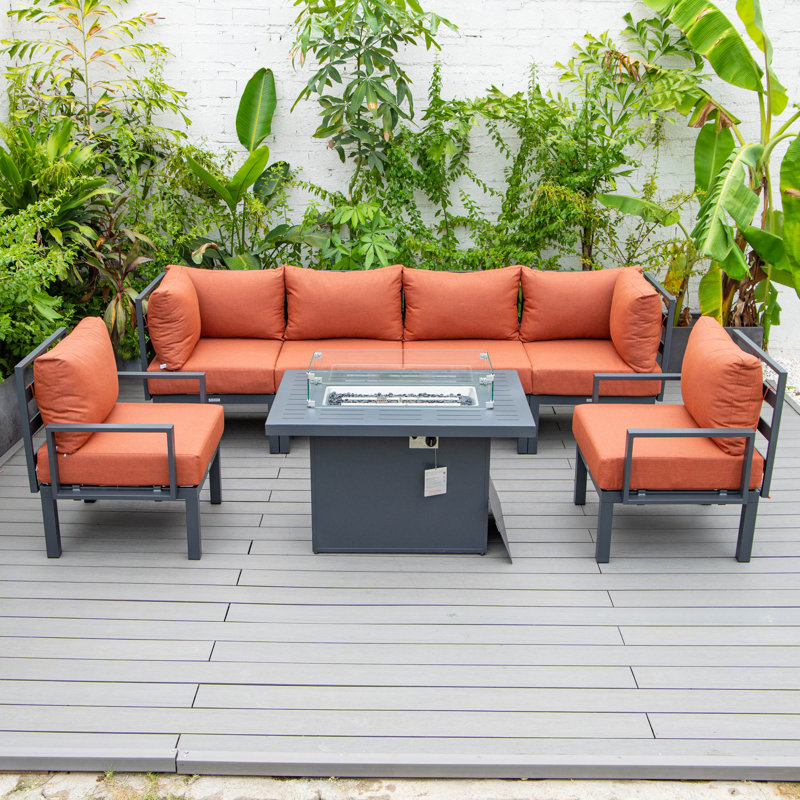 Chelsea 7-Piece Outdoor Sectional Set – Modular Patio Conversation Group with Cushions, Aluminum Frame & Tempered-Glass Coffee Table