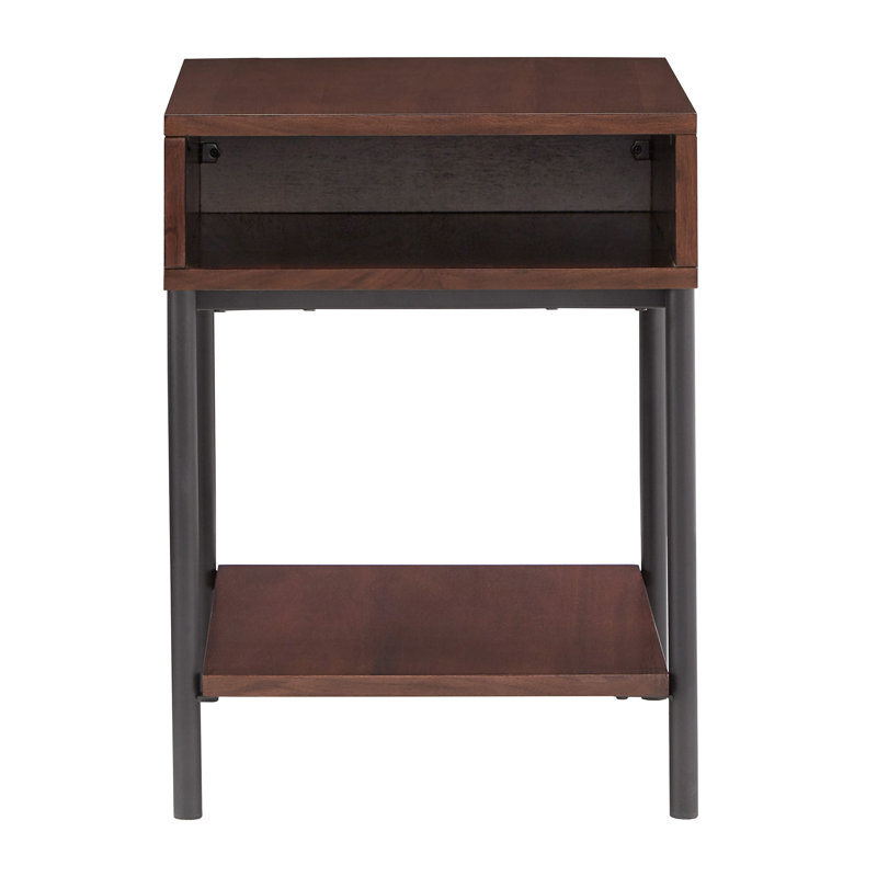 Table de bout rectangulaire à deux tons Cates avec port USB, Noir, Brun