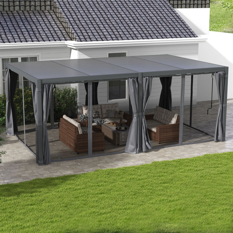 Aluminum Pergola with Canopy, Dark Gray, 88.25" H x 226" W x 141.3" D
