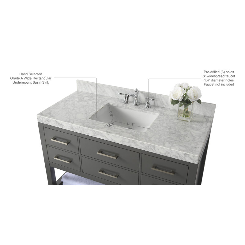 Elizabeth 48'' W Single Vanity, Carrara White Marble, Sapphire Gray/Brushed Nickel