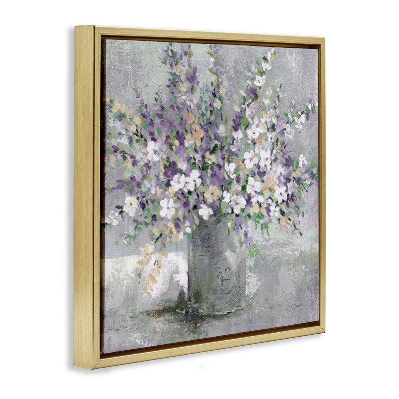 «Blossoming Aster Flower Bouquet Gold Floater», art mural sur toile par Carol Robinson, Cadre flottant métallique doré