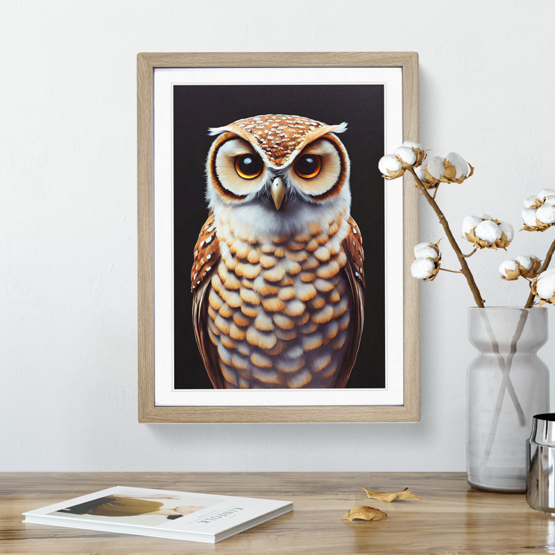 Admirable Owl - Single Picture Frame Print, 64cm H x 46cm W x 2cm D, Oak Framed