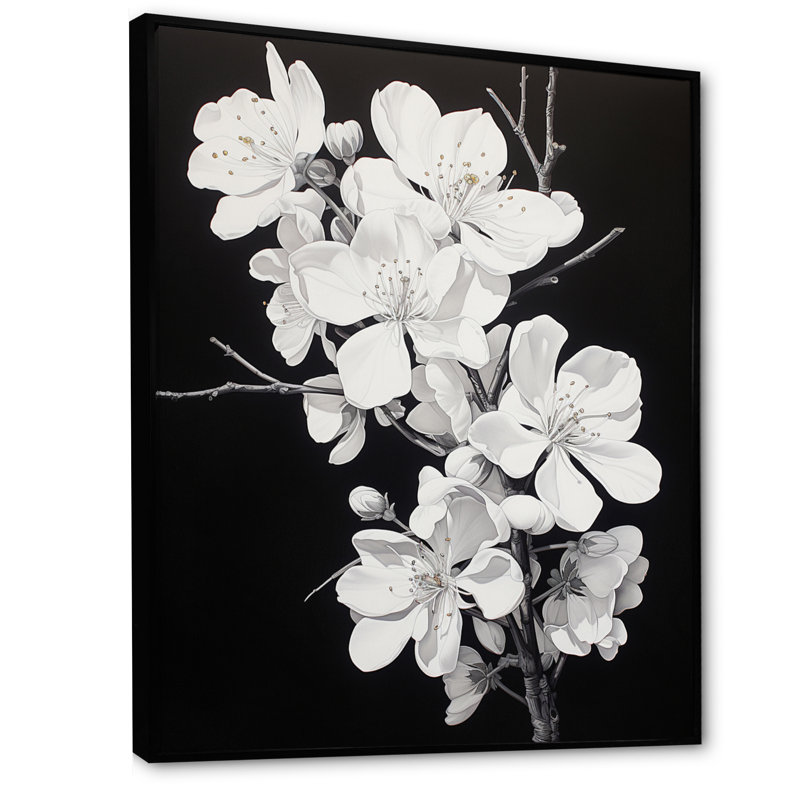 «Daryla Apple Blossom Elegance monochromatique XXVI» sur toile, H 32 po x l 16 po, Cadre flottant noir