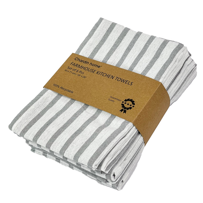 Torchon en coton rayé, Gris / blanc