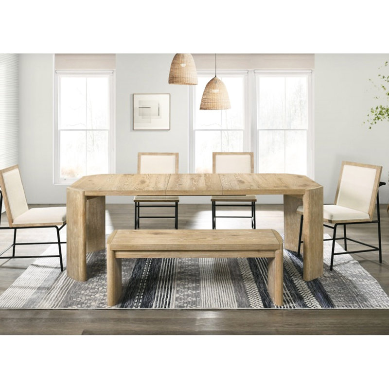 Banc de 51 pouces en placage de chêne brun pour salle à manger, design scandinave contemporain, pieds à panneaux, plateau rectangulaire, assise confortable, deux