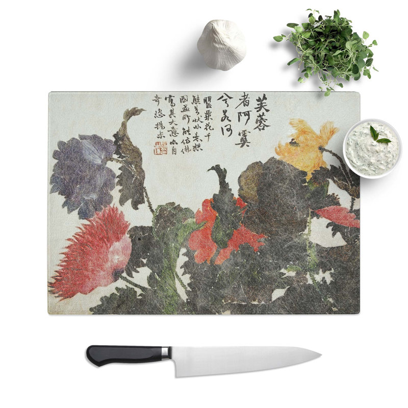 Tempered Glass Collection of Flowers Chopping Board, 28.5 cm W x 20 cm L