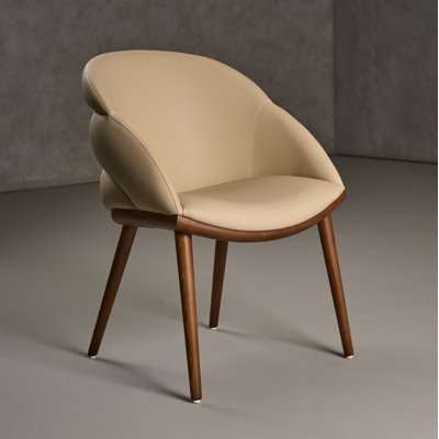 Arc  - Mid-century Modern Beige Vegan Leather + Walnut Dining Chair