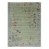 Rug & Kilim’S Oversized Chinese Art Deco Style Floral Rug In Green And Blue