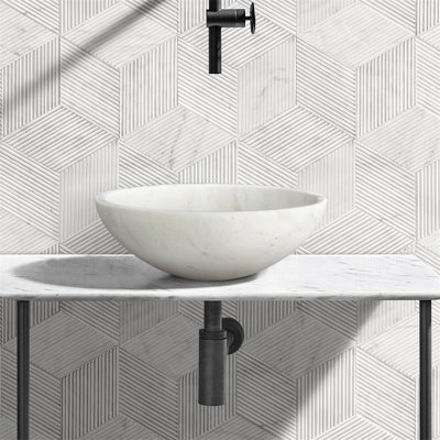Lavabo vasque de salle de bain en marbre blanc naturel
