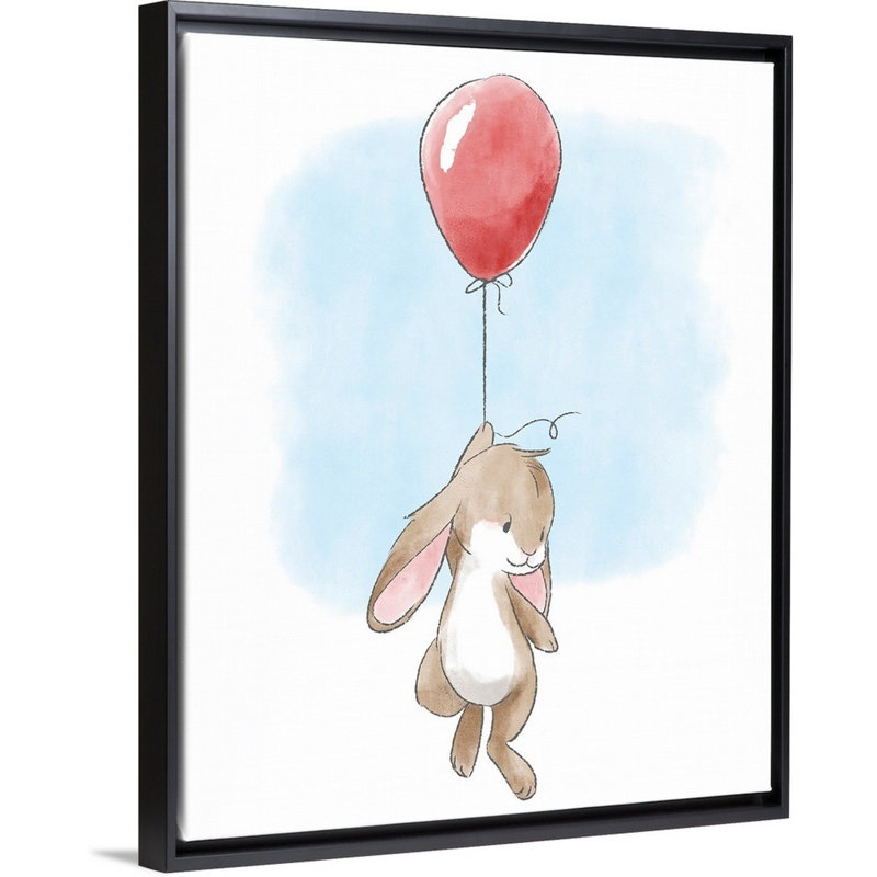 «Little Bunny and Balloon», impression, H 30 po x l 24 po x P 1,75 po, Cadre pour toile flottant noir